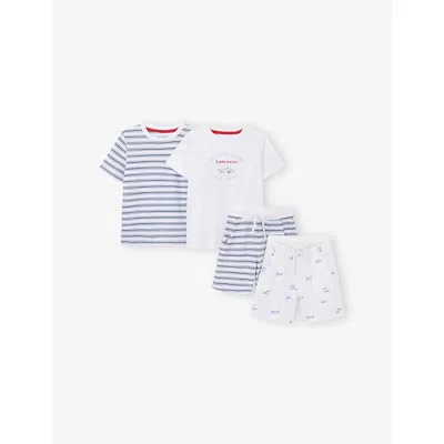 The Little White Company Kids' Shark & Stripe Cotton Pyjamas Set Of Two 1-12 Years Multi