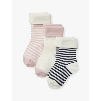 The Little White Company Babies' Multi Spot And Stripe-print Organic-cotton Socks Pack Of Three 0-6 Year