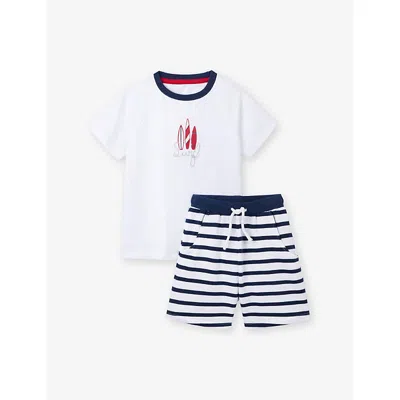 The Little White Company Kids' Surf-print And Striped Cotton Pyjamas 1-6 Years Multi