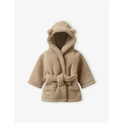 The Little White Company Neutral Hooded Bear Belted-waist Snuggle Robe 0-12 In Brown