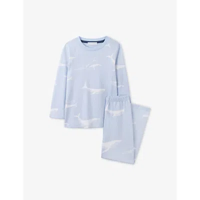 The Little White Company Kids' Pale Blue Whale-print Relaxed-fit Cotton Pyjama Set 1