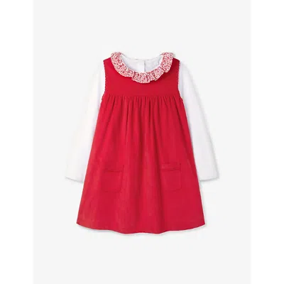 The Little White Company Kids' Floral-collar Two-piece Organic-cotton Se In Red