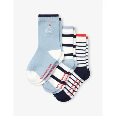 The Little White Company Kids' Sail Away Set Of Three Cotton-blend Socks 0 Months - 4 In Multi