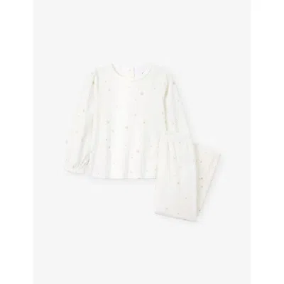 The Little White Company Kids' Snowflake-pattern Long-sleeved Cotton-blend Pyjamas 2-12 In White