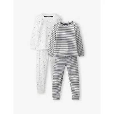 The Little White Company Kids' Space And Striped Set Of Two Cotton Pyjamas 1-12 Years White/navy In Multi