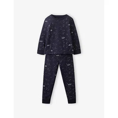 The Little White Company Kids' Space-pattern Slim-fit Cotton-jersey Pyjama Set 1-12 Years Navy In Blue