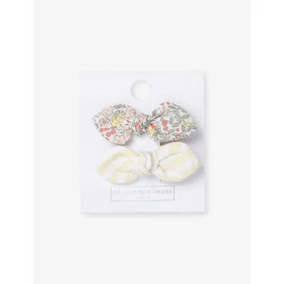The Little White Company Kids' Multi Striped And Floral-print Set Of Two Cotton Hair Clips