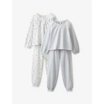 The Little White Company Kids' Striped And Floral Set Of Two Cotton Pyjamas 1-12 Years White/blu In Multi
