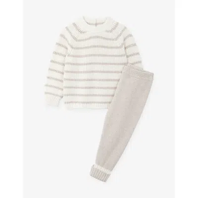 The Little White Company Kids' Striped Two-piece Cotton Set 0-24 In Gray
