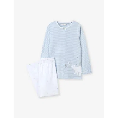 The Little White Company Kids' Umi Polar Bear Cotton Pyjamas 7-12 Y In Blue