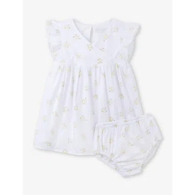 The Little White Company Babies'  White Floral-print Organic-cotton Wrap Dress 0-18 Months