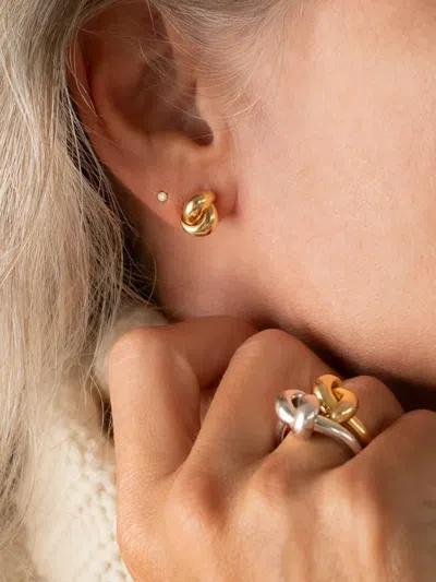 The Love Knot By Coralie 18k Yellow Gold Love Knot Diamond Earrings In Brown