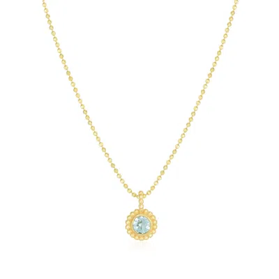 The Lovery Aquamarine Beaded Bezel Necklace In Blue