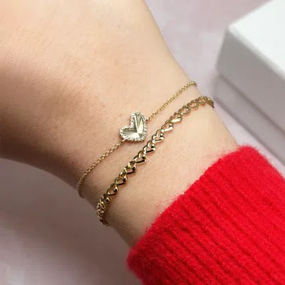 The Lovery Asymmetrical Fluted Gold Diamond Heart Bracelet In Blue