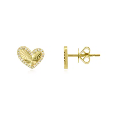 The Lovery Asymmetrical Fluted Gold Diamond Heart Stud Earrings In Blue