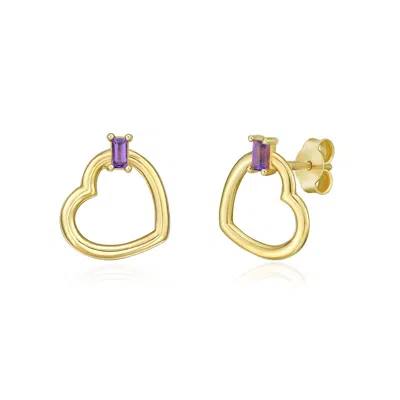 The Lovery Baguette Amethyst Open Heart Earrings In Green