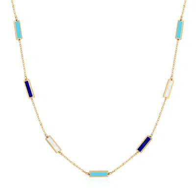 The Lovery Blue Mixed Bar Chain Necklace In Gold