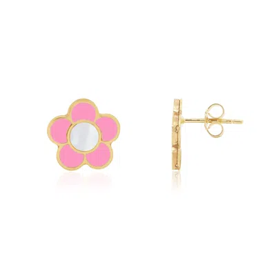 The Lovery Bubblegum Pink Daisy Stud Earrings 7mm In Multi