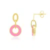 The Lovery Bubblegum Pink Enamel Round Link Drop Earrings In Multi
