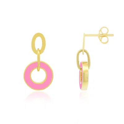 The Lovery Bubblegum Pink Enamel Round Link Drop Earrings In Multi