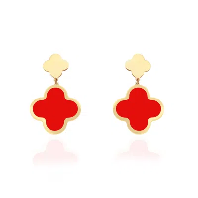 The Lovery Coral And Gold Clover Drop Earrings In Pink