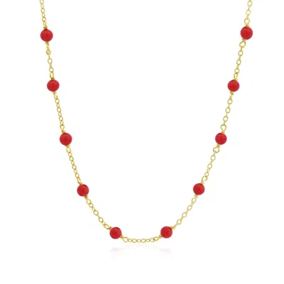 The Lovery Coral Bead Station Necklace In Red
