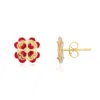 The Lovery Dark Red Enamel And Gold Clover Earrings In Multi