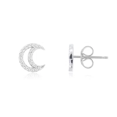 The Lovery Diamond Open Moon Stud Earrings In Blue