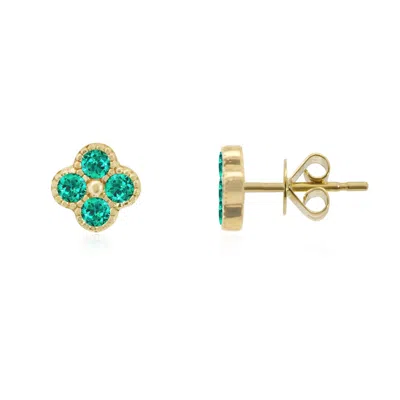 The Lovery Emerald Clover Stud Earrings In Gold
