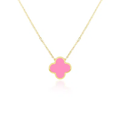 The Lovery Extra Large Bubblegum Pink Single Clover Necklace In Gold