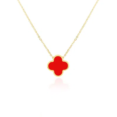 The Lovery Extra Large Coral Single Clover Necklace In Red