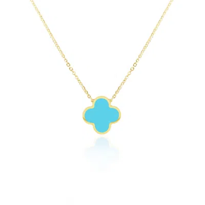 The Lovery Extra Large Turquoise Single Clover Necklace In Blue