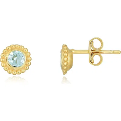 The Lovery Fine Jewelry Aquamarine Beaded Bezel Stud Earrings In Blue