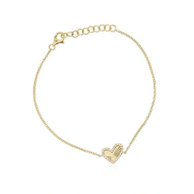 The Lovery Fine Jewelry Asymmetrical Fluted Gold Diamond Heart Bracelet
