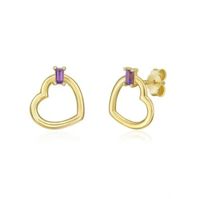 The Lovery Fine Jewelry Baguette Amethyst Open Heart Earrings In Purple