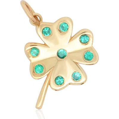 The Lovery Fine Jewelry Emerald Four Leaf Clover Charm In Green
