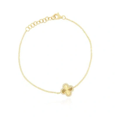 The Lovery Fine Jewelry Fluted Gold Diamond Halo Clover Bracelet