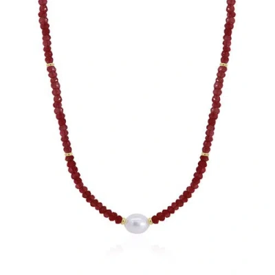 The Lovery Fine Jewelry Garnet Bead Pearl Necklace In Red