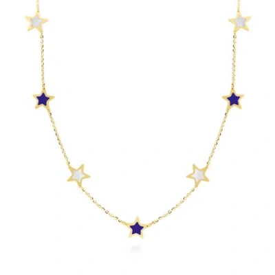 The Lovery Fine Jewelry Lapis And Mother Of Pearl Star Station Necklace In Gold