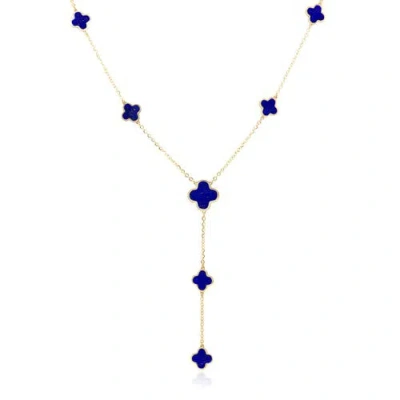 The Lovery Fine Jewelry Lapis Clover Station Lariat Necklace In Blue