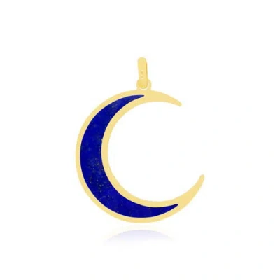 The Lovery Fine Jewelry Lapis Crescent Moon Charm In Gold