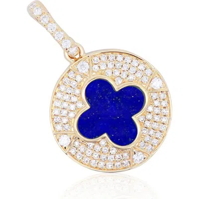 The Lovery Fine Jewelry Lapis Diamond Disc Clover Charm In Blue