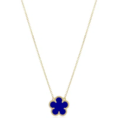 The Lovery Fine Jewelry Lapis Single Spring Flower Necklace In Gold