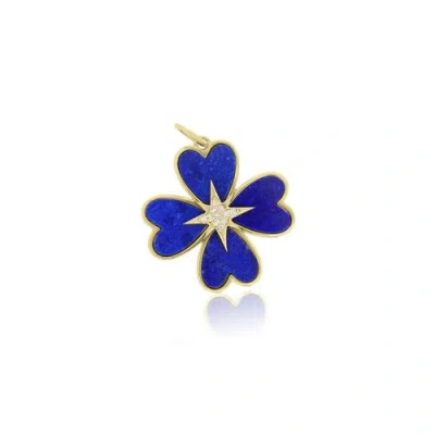 The Lovery Fine Jewelry Lapis Starburst Clover Charm In Gold