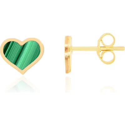 The Lovery Fine Jewelry Large Malachite Heart Stud Earrings In Green