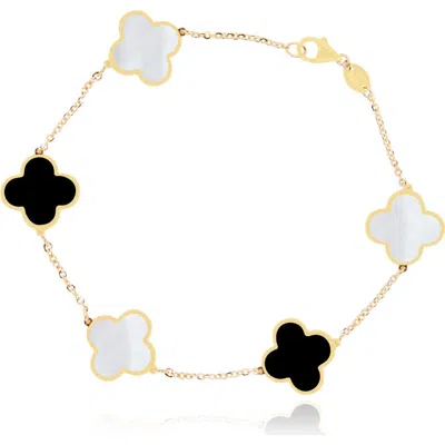 The Lovery Fine Jewelry Large Mother Of Pearl And Onyx Mixed Clover Bracelet