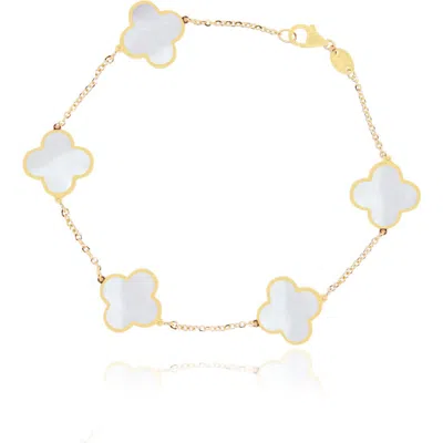 The Lovery Fine Jewelry Large Mother Of Pearl Clover Bracelet In Silver