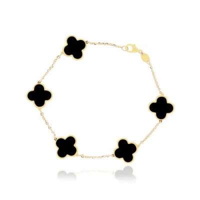 The Lovery Fine Jewelry Large Onyx Clover Bracelet In Gold
