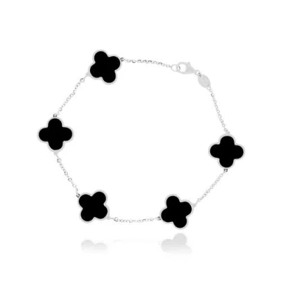 The Lovery Fine Jewelry Large Onyx Clover Bracelet In Gold