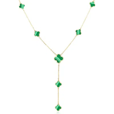The Lovery Fine Jewelry Malachite Clover Station Lariat Necklace In Green